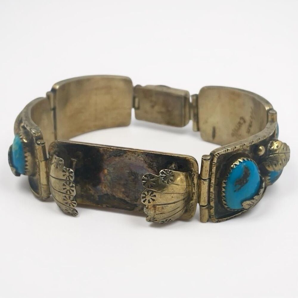 Vintage Navajo Gold Over Sterling & Turquoise Women's Watch Band Signed